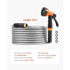 Metal Garden Hose 0.38 In. Dia. X 25 Ft. Rust Proof Stainless Steel Water Hose, Heavy Duty Hose With 10 Function Nozzle 16 Metal Garden Hose 0.38 In. Dia. X 25 Ft. Rust Proof Stainless Steel Water Hose, Heavy Duty Hose With 10 Function Nozzle -Vevor vevor garden hoses jstyrg25ft003kfyov0 76 1000