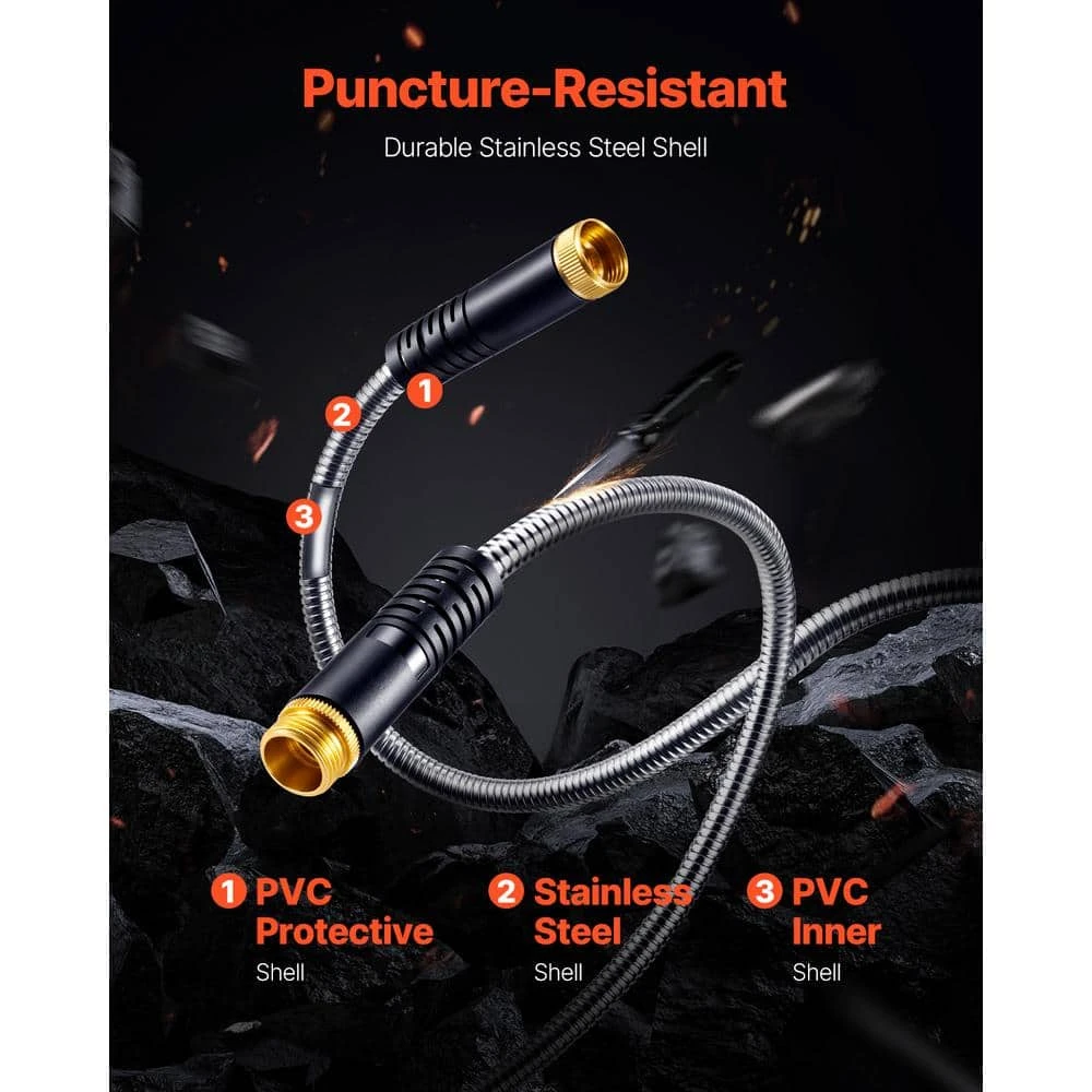 Metal Garden Hose 0.38 In. Dia. X 25 Ft. Rust Proof Stainless Steel Water Hose, Heavy Duty Hose With 10 Function Nozzle 4 Metal Garden Hose 0.38 In. Dia. X 25 Ft. Rust Proof Stainless Steel Water Hose, Heavy Duty Hose With 10 Function Nozzle - Image 2