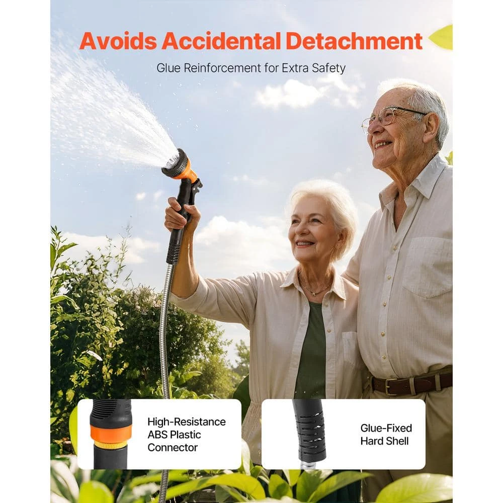 Metal Garden Hose 0.38 In. Dia. X 25 Ft. Rust Proof Stainless Steel Water Hose, Heavy Duty Hose With 10 Function Nozzle 8 Metal Garden Hose 0.38 In. Dia. X 25 Ft. Rust Proof Stainless Steel Water Hose, Heavy Duty Hose With 10 Function Nozzle - Image 6