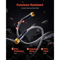 Metal Garden Hose 0.38 In. Dia. X 75 Ft., Rust Proof Stainless Steel Water Hose, Heavy Duty Hose With 10 Function Nozzle -Vevor vevor garden hoses jstyrg75ft00wj5aav0 c3 1000