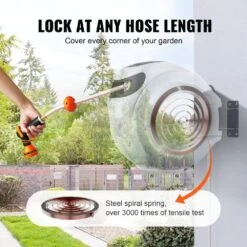 Retractable Hose Reel 1/2 In. Dia X 100 Ft. Garden Water Hose Reel With 9-Pattern Nozzle, 180° Swivel Bracket -Vevor vevor garden hoses kssjgqhtsh100f02av0 1f 1000