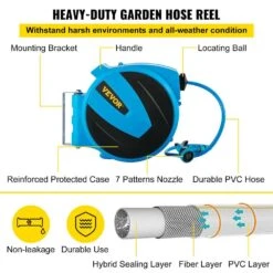 Retractable Hose Reel 5/8 In. X 90 Ft. Wall Mounted Garden Hose Reel With Swivel Bracket And 7 Pattern Nozzle Water Hose 13 Retractable Hose Reel 5/8 In. X 90 Ft. Wall Mounted Garden Hose Reel With Swivel Bracket And 7 Pattern Nozzle Water Hose -Vevor vevor garden hoses sss90ft58inchxw0av0 1f 1000