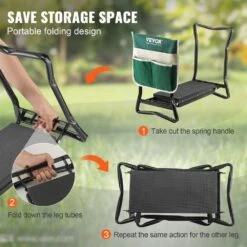 Folding Garden Kneeler And Seat, 330 Lbs. Load Capacity, 8 In. EVA Wide Pad, Portable Garden Stool, Tool Bag -Vevor vevor gardening tool accessories ycgdjls88inchpdmjv0 44 1000