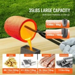Propane Melting Furnace Kit, 16KG/35lbs Gas Metal Melting Furnace Kit, Dual Burner Foundry Home Kiln With Crucibles -Vevor vevor grill burners bwrjlshqsymg2gmygv0 1f 1000