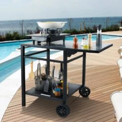 Outdoor Grill Cart With Double-Shelf BBQ Movable Food Prep Table Multifunctional Foldable Iron Table Top -Vevor vevor grill carts jshwbctc5565wnhr1v0 31 1000