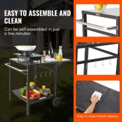 Outdoor Grill Cart With Double-Shelf BBQ Movable Food Prep Table Multifunctional Foldable Iron Table Top -Vevor vevor grill carts jshwbctc5565wnhr1v0 fa 1000