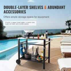 Outdoor Grill Cart With Double-Shelf BBQ Movable Food Prep Table Multi-Functional Stainless Steel Table Top -Vevor vevor grill carts jshwbctc855512mjnv0 1f 1000