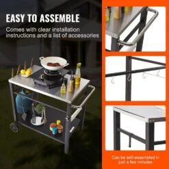 Outdoor Grill Cart With Double-Shelf BBQ Movable Food Prep Table Multi-Functional Stainless Steel Table Top -Vevor vevor grill carts jshwbctc855512mjnv0 fa 1000