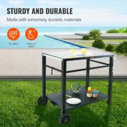 Outdoor Grill Cart With Double-Shelf BBQ Movable Food Prep Table Multi-Functional Iron Table Top -Vevor vevor grill carts jshwbctc85551fx8bv0 4f 1000
