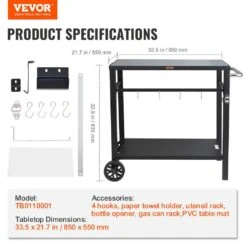 Outdoor Grill Cart With Double-Shelf BBQ Movable Food Prep Table Multi-Functional Iron Table Top -Vevor vevor grill carts jshwbctc85551fx8bv0 76 1000
