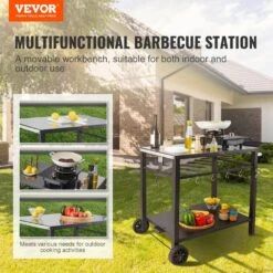 Outdoor Grill Cart With Double-Shelf BBQ Movable Food Prep Table Multi-Functional Iron Table Top -Vevor vevor grill carts jshwbctc85551fx8bv0 c3 1000