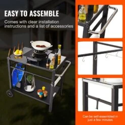 Outdoor Grill Cart With Double-Shelf BBQ Movable Food Prep Table Multi-Functional Iron Table Top -Vevor vevor grill carts jshwbctc85551fx8bv0 fa 1000