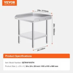 Stainless Steel Equipment Grill Stand 24 X 24 X 26 In. Stainless Table With Adjustable Undershelf Grill Stand Table -Vevor vevor grill carts sbsktbd2424ink6w9v0 76 1000