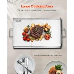 Stainless Steel Griddle 36 In. X 22 In. Universal Flat Top Rectangular Plate BBQ Charcoal Non-Stick Grill For Camping -Vevor vevor grill griddles bxgrslpdgg0000000v0 1f 1000