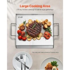 Stainless Steel Griddle 18 In. X 16 In. Universal Flat Top Rectangular Grills With 2 Handles And Grease Groove, Silver -Vevor vevor grill griddles skjpdjg16x18yc001v0 1f 1000