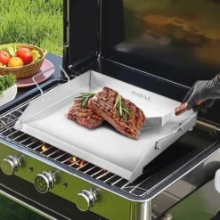 Stainless Steel Griddle 18 In. X 16 In. Universal Flat Top Rectangular Grills With 2 Handles And Grease Groove, Silver -Vevor vevor grill griddles skjpdjg16x18yc001v0 31 1000