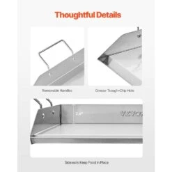 Stainless Steel Griddle 18 In. X 16 In. Universal Flat Top Rectangular Grills With 2 Handles And Grease Groove, Silver -Vevor vevor grill griddles skjpdjg16x18yc001v0 4f 1000