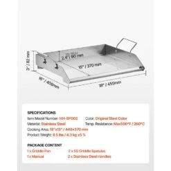 Stainless Steel Griddle 18 In. X 16 In. Universal Flat Top Rectangular Grills With 2 Handles And Grease Groove, Silver -Vevor vevor grill griddles skjpdjg16x18yc001v0 76 1000