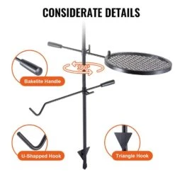 Swivel Campfire Grill Portable Camp Fire Racks 360° Adjustable Open Fire Outdoor Cooking Equipment -Vevor vevor grill racks lsyykjdgl1414cjxov0 1f 1000