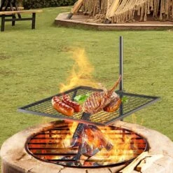 Grill Grate 24 In. X 24 In. Single Layer Open Fire Heavy-Duty Steel Campfire Swivel Grill With Heat Dissipation Handle -Vevor vevor grill racks skjkdjjxdcxzshqv6v0 31 1000