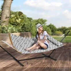 2 Person 12.3 Ft Hammock With Stand Included Double Hammock With Curved Spreader Bar And Detachable Pillow -Vevor vevor hammock chairs hfdchbsxhwtxfst1wv0 31 1000