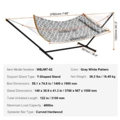 2 Person 12.3 Ft Hammock With Stand Included Double Hammock With Curved Spreader Bar And Detachable Pillow -Vevor vevor hammock chairs hfdchbsxhwtxfst1wv0 76 1000