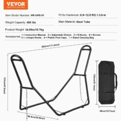 6.9-12.8 Ft. Hammock Stand Fits 2 Person Metal Hammock Stand Adjustable Heavy Duty 450 Lbs. Capacity -Vevor vevor hammock stands cxdcjcxjs1105ottmv0 76 1000
