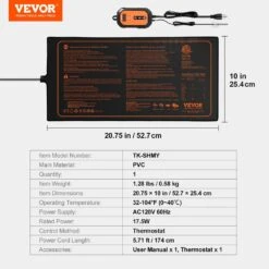 10 In. X 20.75 In. Seedling Mat With Thermostat Heat Mats (1-Pack) MET-Certified Waterproof Heating Pad -Vevor vevor heat mats ymjrd10x20754l51rv1 76 1000