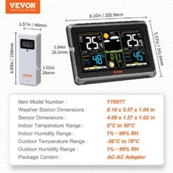 Wireless Digital Weather Station With Sensor 7.5 In. Display Atomic Clock Forecast Data Calendar Alarm Alert Temperature -Vevor vevor home weather stations snqxzwx75vaaaaq08v1 76 1000