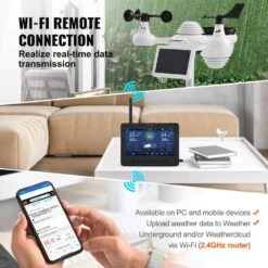 7 In. 1 Wi-Fi Weather Station 7 In. TFT Display Wireless Outdoor Sensor. Includes Temperature Humidity Wind Speed 12 7 In. 1 Wi-Fi Weather Station 7 In. TFT Display Wireless Outdoor Sensor. Includes Temperature Humidity Wind Speed -Vevor vevor home weather stations tyn70tftwifi71zztv1 4f 1000