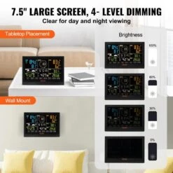 7-in-1 Wi-Fi Weather Station 7.5 In. Display Home Weather Station With Solar Wireless Sensor Alarm Alert For Temperature -Vevor vevor home weather stations tynq75vawifi7t9pdv1 44 1000