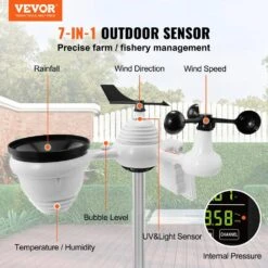 7-in-1 Wi-Fi Weather Station 7.5 In. Display Home Weather Station With Solar Wireless Sensor Alarm Alert For Temperature -Vevor vevor home weather stations tynq75vawifi7t9pdv1 c3 1000