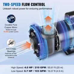 2 Speed SPA Pump 56-Frame AC 220-Volt Hot Tub Spa Pump 4 HP High Speed Or 0.7 HP Low Speed For Hot Tub UL Listed -Vevor vevor hot tub pumps ygslbss40hp0u62y3v4 4f 1000