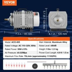 Electromagnetic Commercial Air Pump 50 Watt 1110 GPH Hydroponic Air Pump For Aquarium Fish Tank Pond&Hydroponics Systems -Vevor vevor hydroponic systems dcqb55w1100gzi8euv1 76 1000