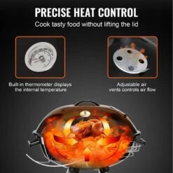 22 In. Kettle Charcoal Grill Premium Kettle Grill With Wheels, Porcelain-Enameled Lid And Ash Catcher, Black -Vevor vevor kettle grills pglcjkettle22ihxuv0 1f 1000