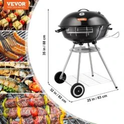 22 In. Kettle Charcoal Grill Premium Kettle Grill With Wheels, Porcelain-Enameled Lid And Ash Catcher, Black -Vevor vevor kettle grills pglcjkettle22ihxuv0 76 1000