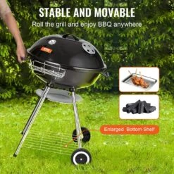 22 In. Kettle Charcoal Grill Premium Kettle Grill With Wheels, Porcelain-Enameled Lid And Ash Catcher, Black -Vevor vevor kettle grills pglcjkettle22ihxuv0 fa 1000