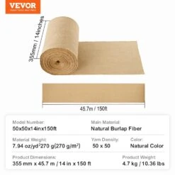 Burlap Fabric Roll, 14 In. X 150 Ft. And 50 X 50 High Density Wide Natural Burlap Fabric Rolls, Cabinet Type -Vevor vevor landscape fabric cmbj14inches3mbhiv0 76 1000