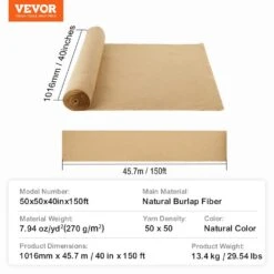 Burlap Fabric Roll, 40 In. X 150 Ft, And 50 X 50 High Density Wide Natural Burlap Fabric Rolls, Cabinet Type Accessory -Vevor vevor landscape fabric cmbj40inchesiuncvv0 76 1000