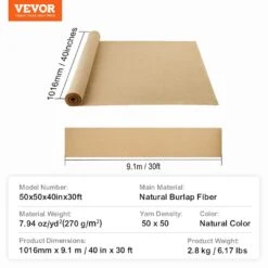 Burlap Fabric Roll 40 In. X 30 Ft. And 50 X 50 High Density Wide Natural Burlap Fabric Rolls, Cabinet Type Accessory -Vevor vevor landscape fabric cmbj40inchesqapn0v0 76 1000