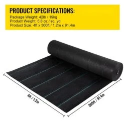 4 Ft. X 300 Ft. Weed Barrier 5.8 Oz. Landscape Fabric Heavy-Duty Woven Grass Control Geotextile For Garden, Black -Vevor vevor landscape fabric fcby43005 8ozwk6gv0 76 1000