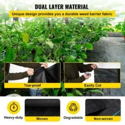 Weed Barrier, 5.8 Oz. Landscape Fabric, 4 Ft. X 300 Ft. Cover Mat Heavy Duty Woven Grass Control Geotextile, Black -Vevor vevor landscape fabric fcby43005 8ozwk6gv0 v0812 4f 1000