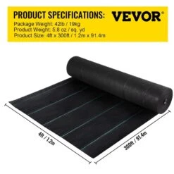 Weed Barrier, 5.8 Oz. Landscape Fabric, 4 Ft. X 300 Ft. Cover Mat Heavy Duty Woven Grass Control Geotextile, Black -Vevor vevor landscape fabric fcby43005 8ozwk6gv0 v0812 76 1000