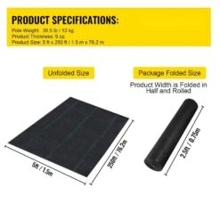 5 Ft. X 250 Ft. Weed Barrier Landscape Fabric 5 Oz. Heavy-Duty PP Material Premium Woven Ground Cover -Vevor vevor landscape fabric fcbycb52505ozj81hv0 76 1000