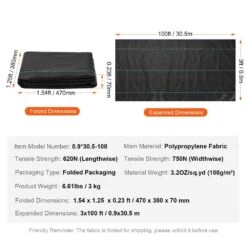 Weed Barrier Landscape Fabric 3 Ft. X 100 Ft. Heavy-Duty Garden Weed Fabric Woven PP Weed Control Fabric Driveway Fabric -Vevor vevor landscape fabric jbxbz3100ft3fd69uv0 76 1000