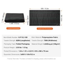 3 Ft. X 50 Ft. Premium Heavy-Duty Weed Barrier Landscape Fabric 3.2 Oz. Woven Geotextile Fabric Under Gravel High Permea -Vevor vevor landscape fabric jbxbz350ft32dibqkv0 76 1000