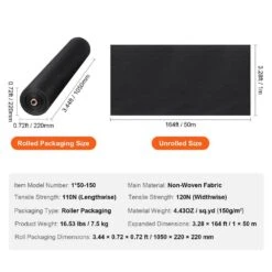Weed Barrier Fabric, 3.28 X 164 Ft. Non Woven Geotextile Fabric, Heavy Duty Garden Underlayment 4.43 Oz. Drainage Fabric -Vevor vevor landscape fabric wfb1m50m100gaquy7v0 76 1000