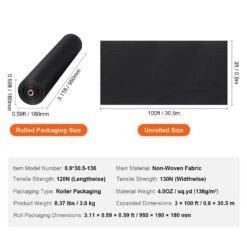 Driveway Fabric 3 Ft. X 100 Ft. Non Woven Geotextile Fabric For Landscaping Heavy-Duty Garden Weed Barrier Fabric 4OZ -Vevor vevor landscape fabric wfb3100ft40ak4pnfv0 76 1000