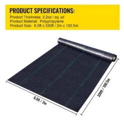 6.5 X 330 Ft. Premium Weed Barrier Fabric Heavy Duty 3.2 Oz. Woven Weed Control Fabric Geotextile Fabric -Vevor vevor landscape fabric zzzp6 5x330yc3 21v0 76 1000