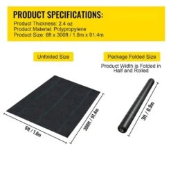 Weed Barrier Fabric 6ft. 300ft. Heavy Duty 2.4 Oz. Woven Weed Control Fabric Geotextile Fabric Polyethylene Ground Cover -Vevor vevor landscape fabric zzzp6x300ycfcb001v0 76 1000